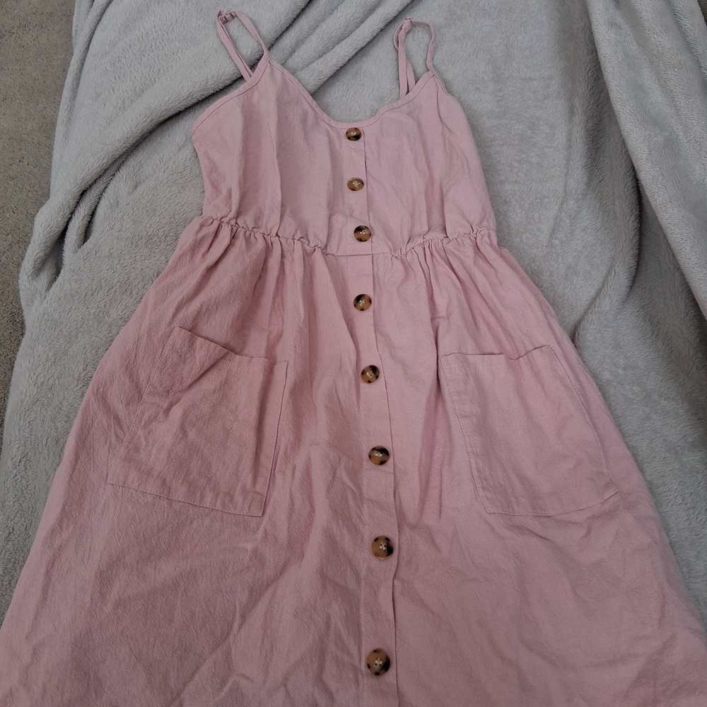 Zaful Light Pink Dress with Wooden Buttons